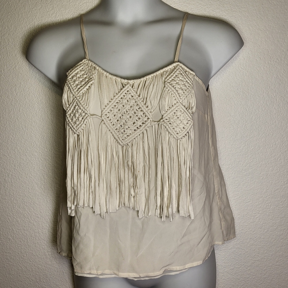 the Korner European Knit Tassle Spaghetti Strap Top size Medium
